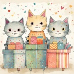 Cartoon Cats with Gifts Art