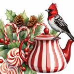 Peppermint Pottery Bird Xmas Art