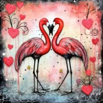 Valentinstag Flamingo Herz Kunstdruck