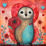 Whimsical Baby Seal Valentine Art