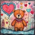 Whimsical Valentine Teddy Bear Art