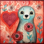 Whimsical Baby Seal Valentine Art