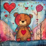 Whimsical Valentine Teddy Bear Art