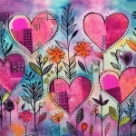 Whimsical Patchwork Heart Flowers