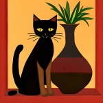 černá kočka a váza současného umění