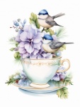 šálek zpěvný pták květinový umělecký tis