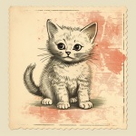 Vintage Cat Postage Stamp Art