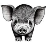 Black and white pig drawing PNG