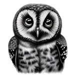 Black And White Owl Drawing PNG