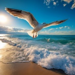 Flying Seagulls over ocean art