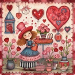 Valentine Girl Folk Art Print