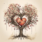Love Heart Valentine Tree Drawing