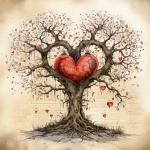 Love Heart Valentine Tree Drawing