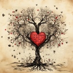 Vintage Valentine Heart Tree Art