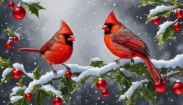 Aquarela de inverno de pássaro cardeal