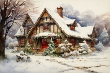 Casa de madera en Navidad