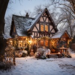 Casa de madera en Navidad
