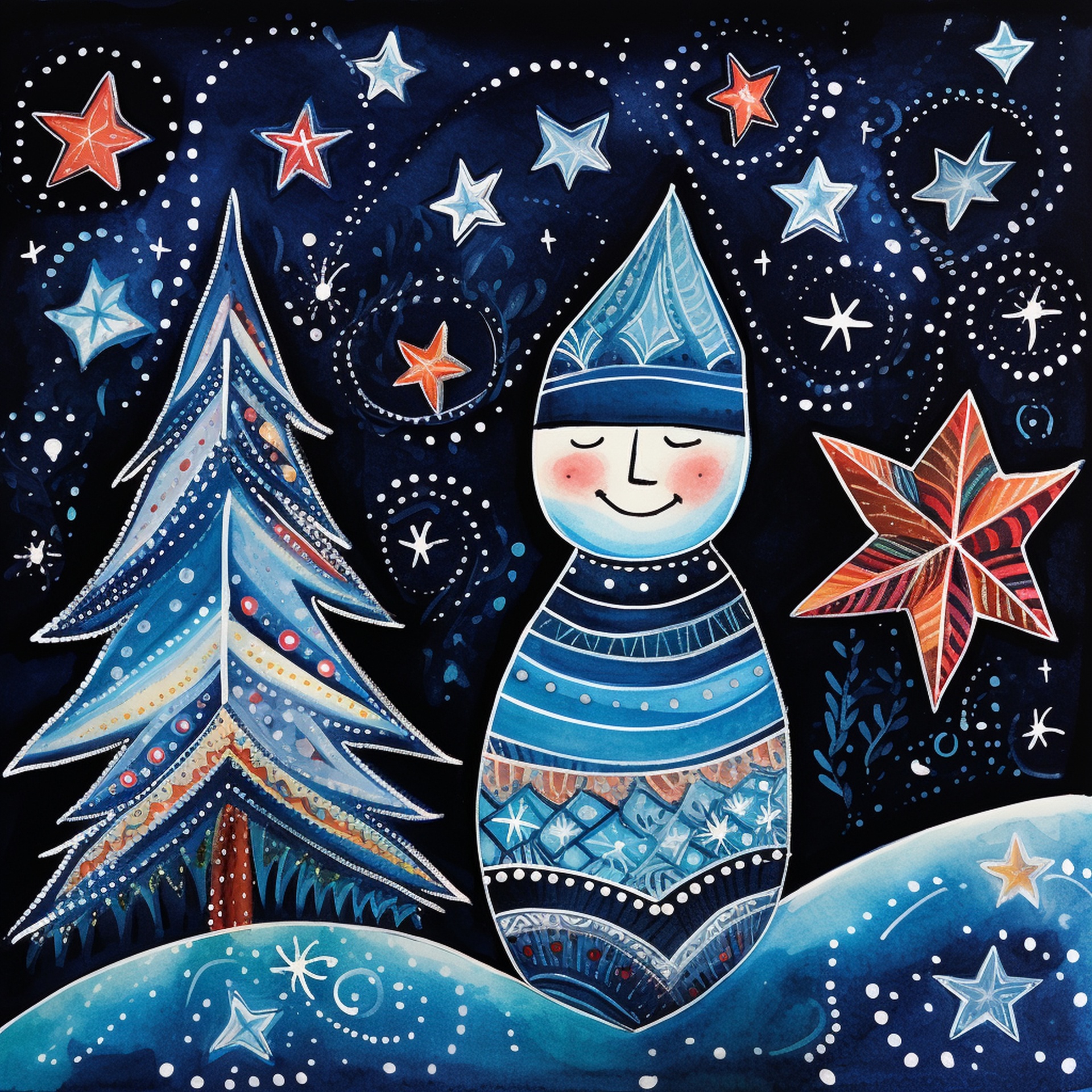 Blue Christmas Snowman Art Free Stock Photo - Public Domain Pictures