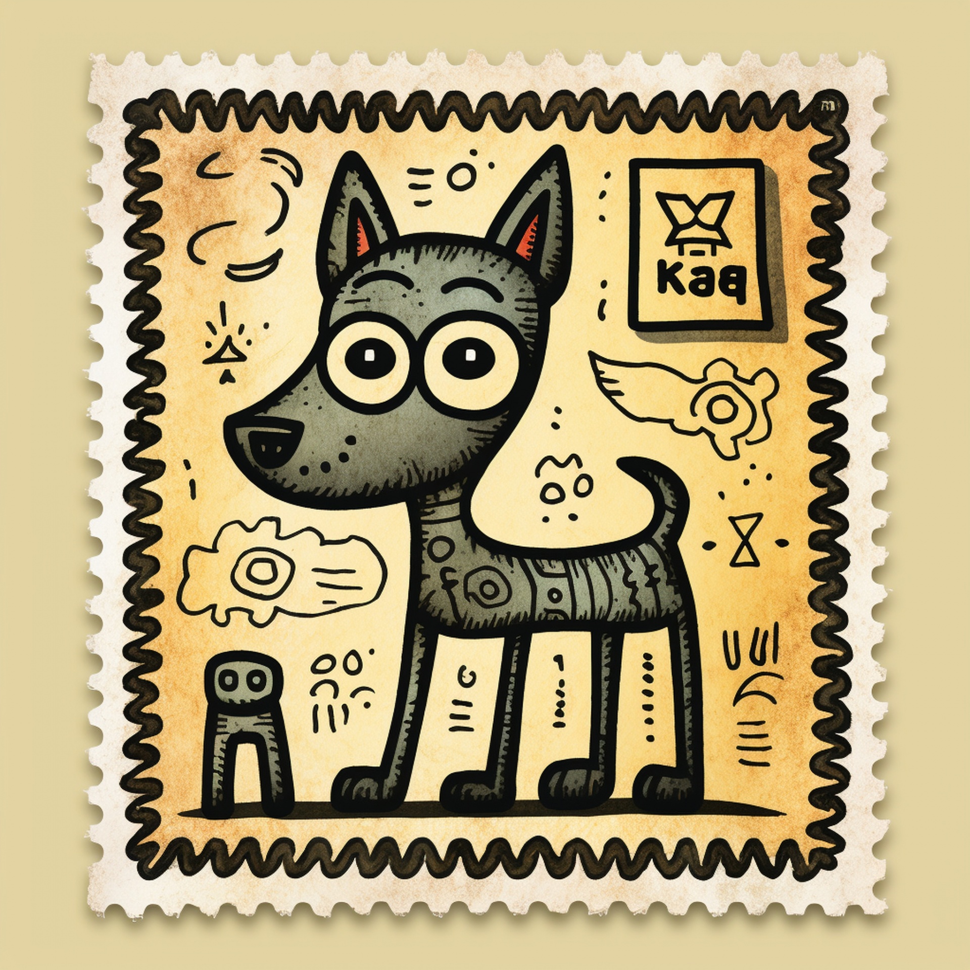 Cartoon Dog Postal Stamp