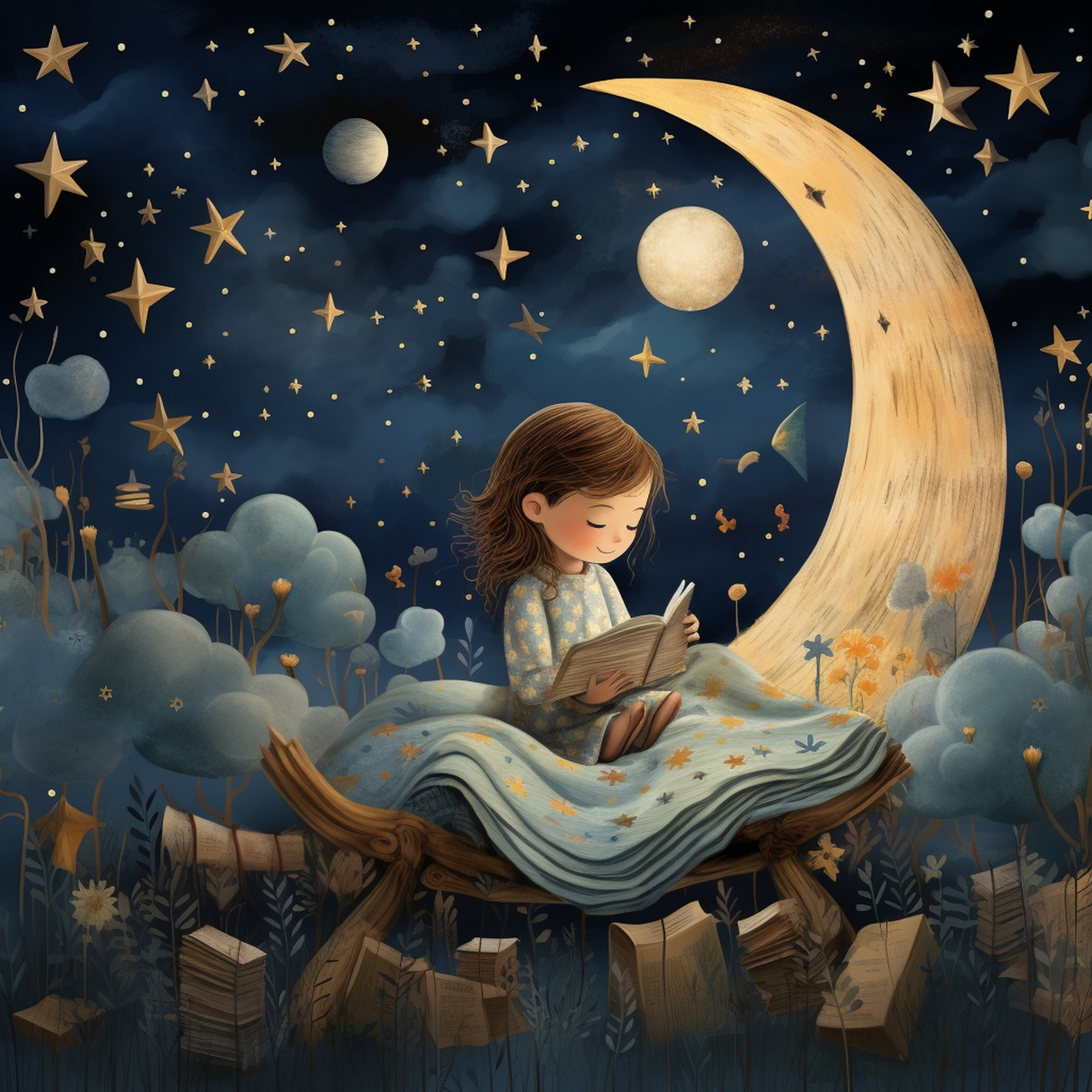 Fantasy Girl Reading Under Moon Free Stock Photo - Public Domain Pictures