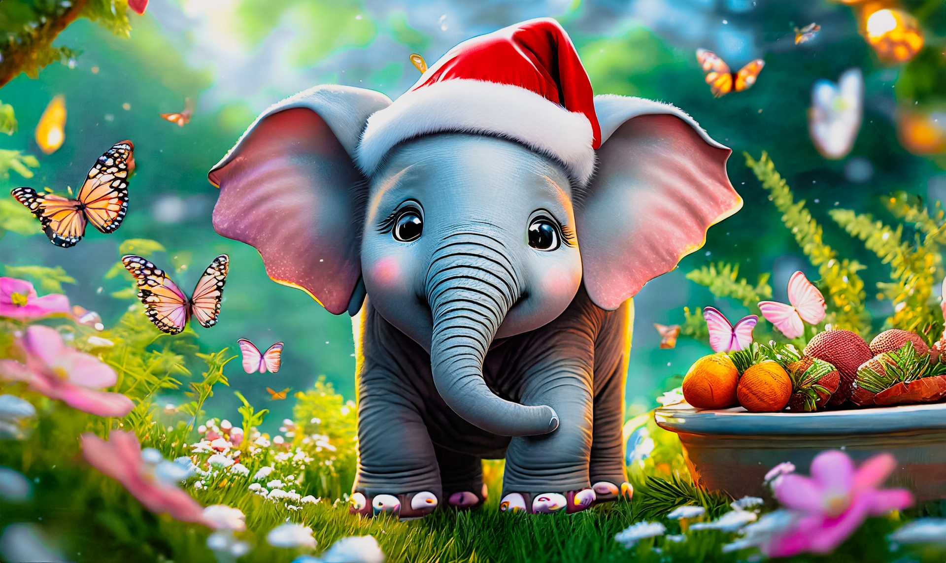 Elephant, Digital Cartoon, Christmas