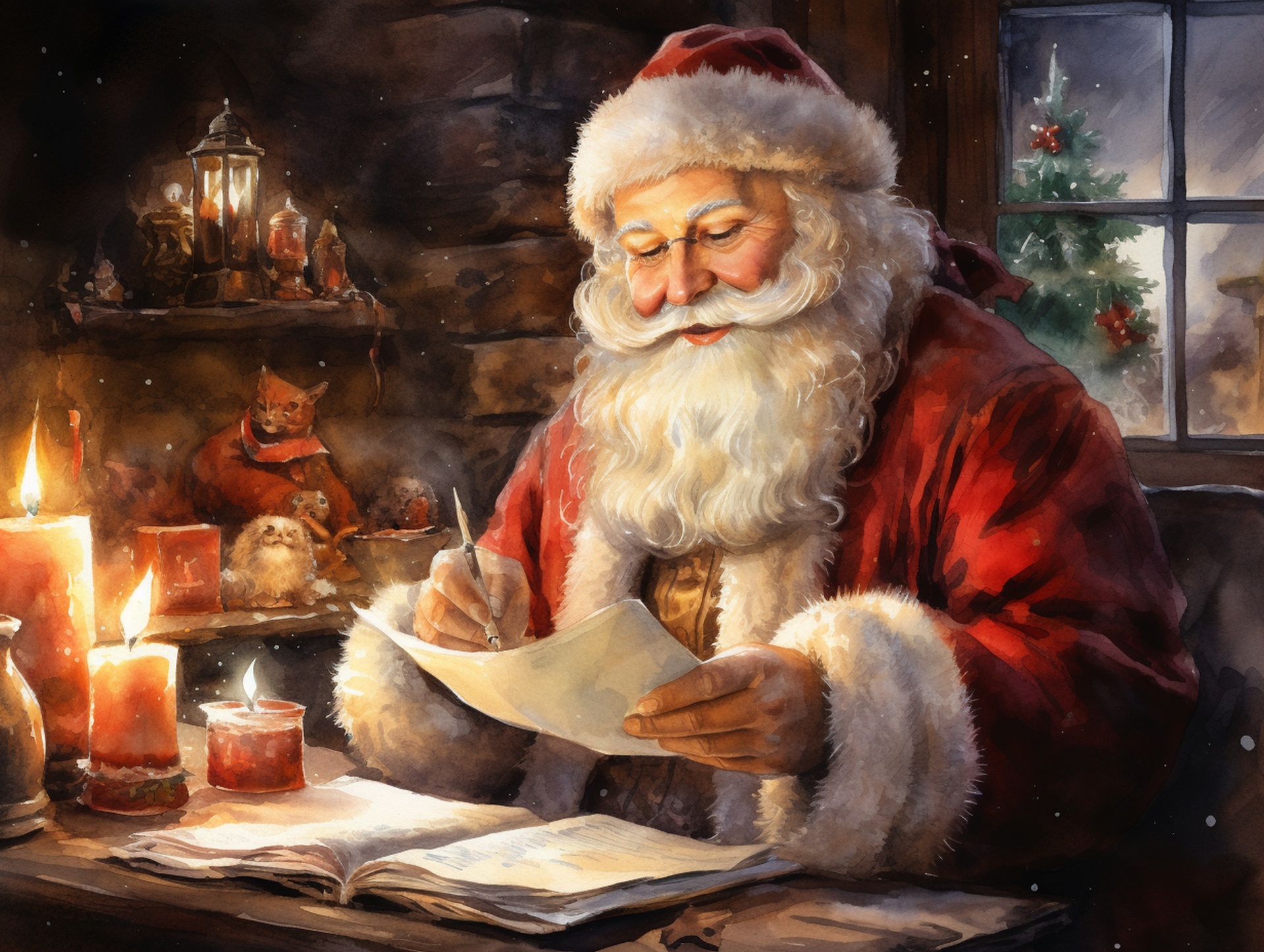 Santa's List Watercolor Art
