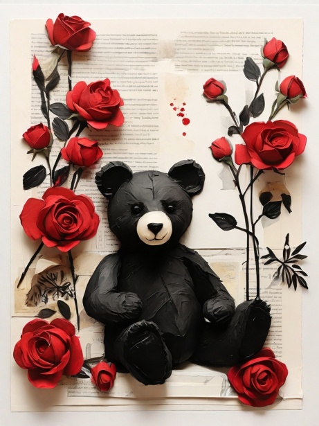 Arte dell'orso nero con rose Immagine gratis - Public Domain Pictures