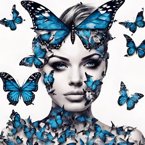 Girl And Blue Butterflies Free Stock Photo - Public Domain Pictures