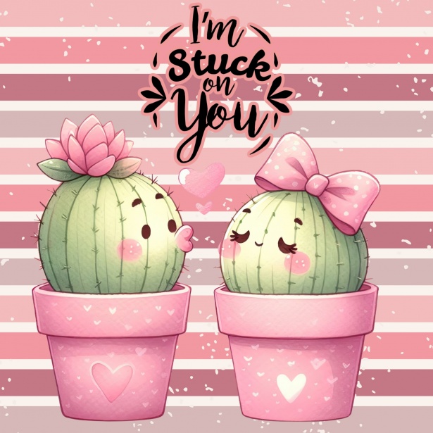 Cute Cartoon Cactus Valentine Art Free Stock Photo - Public Domain Pictures