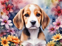 Dog Beagle Puppy Flowers