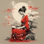 Asian Red And Black Woman Art