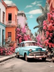 Vintage autó Havanna művészeti nyomat