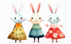 Easter Bunny Rabbits in Dresses
