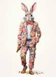 Funny Rabbit In Suit Of Flowers