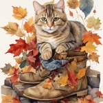 Autumn Cat In Boots Art Print