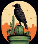 Black Bird On Cactus Art Print