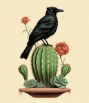 Black Bird On Cactus Art Print
