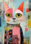 Abstract Mixed Media Cat Art