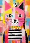 Abstract Mixed Media Cat Art