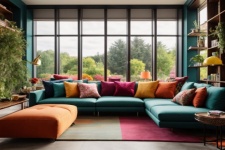 Sala de estar com sofás coloridos