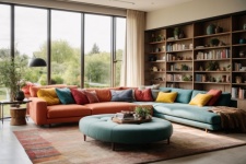 Sala de estar com sofás coloridos