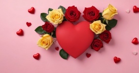 Red heart and yellow roses