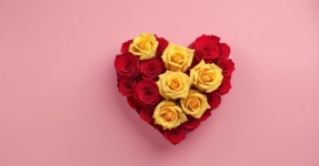 Red heart and yellow roses