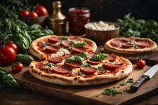 Richly decorated Italian pizza