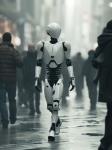 Roboter, der zwischen Menschen läuft