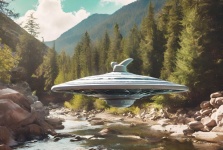 UFO Over the Mountain River