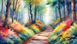 Forest path path forest watercolor