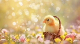 Yellow chick and Easter basket