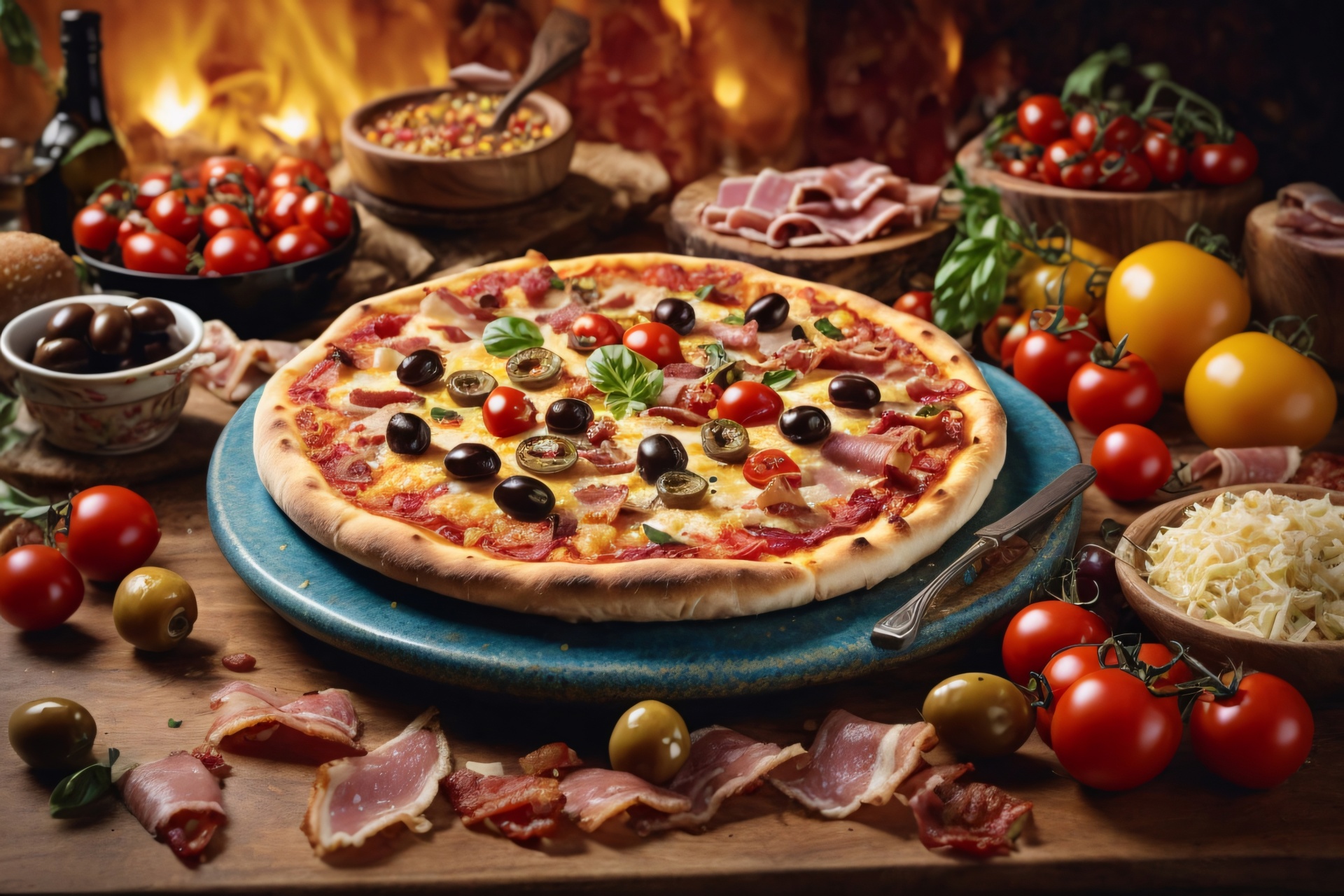 Richly Decorated Italian Pizza Free Stock Photo - Public Domain Pictures