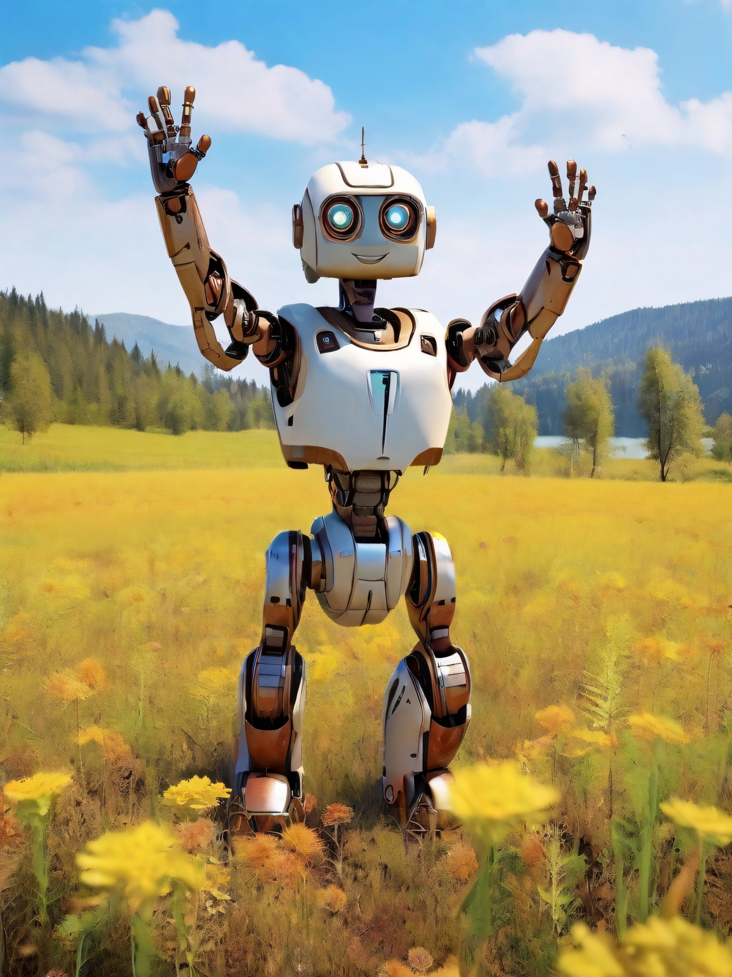 Rusty Robot Raising Hands